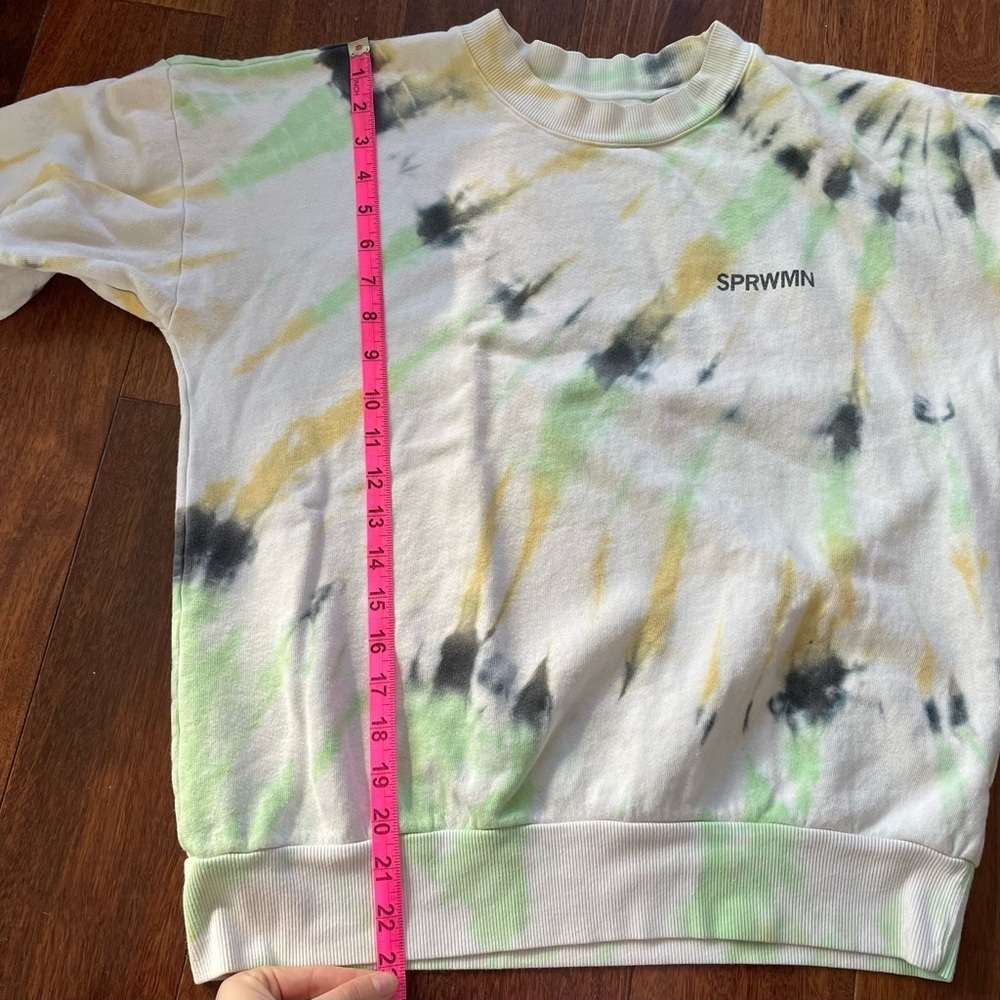 SPRWMN Los Angeles tie dye pullover jumper sweatshirt white green yellow Size XS - Picture 10 of 12
